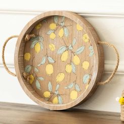 Click here to see Adams&Co 45187 45187 12x12x1.5 round wood tray (LEMONS) multicolor  AMERICAN SUMMER COLLECTION