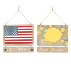 Click here to see Adams&Co 45182 45182 12x10x.5 reversible hanging wood sign (FREEDOM/SUMMER) multicolor  AMERICAN SUMMER COLLECTION