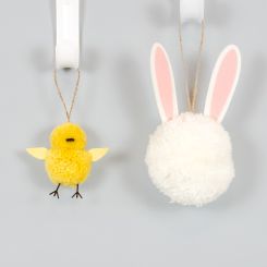 Click here to see Adams&Co 35020 35020 22”, 4” pom pom ornaments s/2 (BUNNY/CHICK) multicolor  Bunnies & Blooms Collection