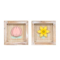 Click here to see Adams&Co 35016 35016 5x5x1.5 reversible wood frame sign (TULIP/DAFFODIL) multicolor  BUNNIES & BLOOMS COLLECTION