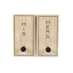 Click here to see Adams&Co 15887 15887 4x8x3 wood hookboard s/2 (HIS/HERS) natural, black  YOU & ME COLLECTION
