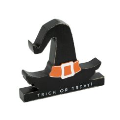Click here to see Adams&Co 50540 50540 7x6x1 wood chunky shape (WITCH HAT) multicolor  Pumpkins & Sweets Col.