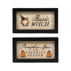 Click here to see Adams&Co 55314 7x4x1.5 reversible wood frame sign (WITCH/SPICE) multicolor  SWEET & SPOOKY