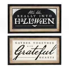 Click here to see Adams&Co 55307 55307 25x14x1.5 reversible wood frame sign (REALLY/GATHER) multicolor  SWEET & SPOOKY