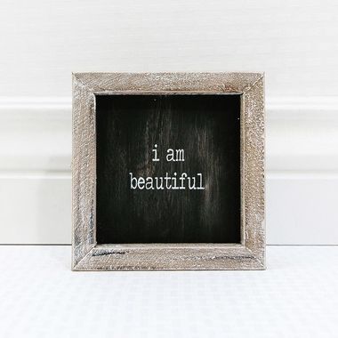 Click here to see Adams&Co 12564 5 x 5 x 1.5 Wood Framed Sign (I Am Beautiful) Black/White - 12564