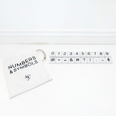 Click here to see Adams&Co 15115 15115 9x18x.25 bag 30 pieces 2x2x.25 (NUMBERS/SYMBOLS) white, black Letterboard Collection