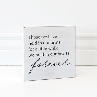 Click here to see Adams&Co 19232 19232 4x4x1.5 wood sign (FOREVER) white, black Notes From Heaven Collection