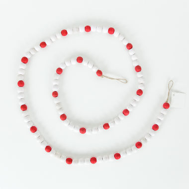 Click here to see Adams&Co 75175 75175 60x.5 wood bead garland, white, red Christmas Carol Collection