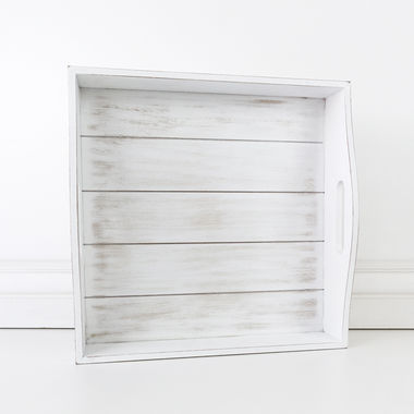 Click here to see Adams&Co 10707 10707 15x4x15 wood shiplap tray, white Black & White Farmhouse Collection