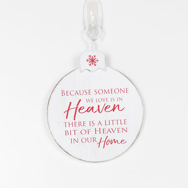 Click here to see Adams&Co 70488 70488 5x5x.5 wood ornament (HEAVEN HOME) white, red Believe In Kindness Collection