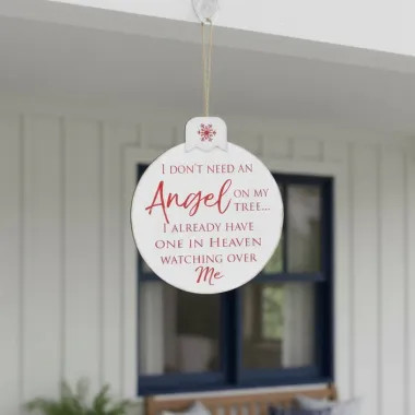 Click here to see Adams&Co 70485 70485 5x5x.5 wood ornament (ANGEL HEAVEN) white, red Believe In Kindness Collection