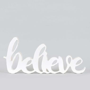 Click here to see Adams&Co 70400 70400 19x9x1 wood cutout (BELIEVE) white Plaid Tidings Collection