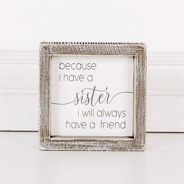 Click here to see Adams&Co 17574 17574 5x5x1.5 wood frame sign (SISTER) white, grey Scripty Collection