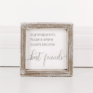 Click here to see Adams&Co 17583 17583 5x5x1.5 wood frame sign (COUSINS) white, grey Scripty Collection