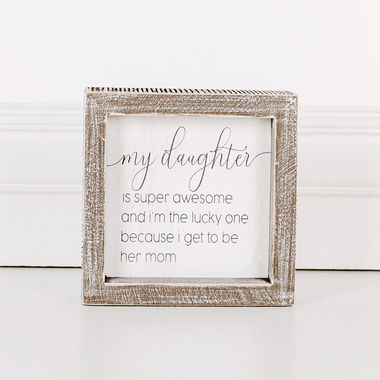 Click here to see Adams&Co 17584 17584 5x5x1.5 wood frame sign (DAUGHTER) white, grey