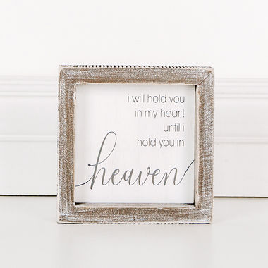 Click here to see Adams&Co 17592 17592 5x5x1.5 wood frame sign (HEAVEN) white, grey Scripty Collection