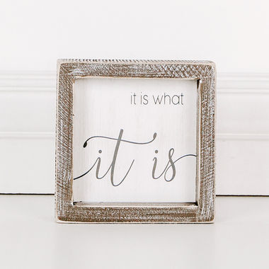 Click here to see Adams&Co 17593 17593 5x5x1.5 wood frame sign (IT IS) white, grey Scripty Collection