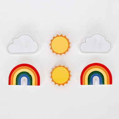 Click here to see Adams&Co 15392 15392 3x2x.25 wood shapes set of six (WEATHER) multicolor Letterboard Collection
