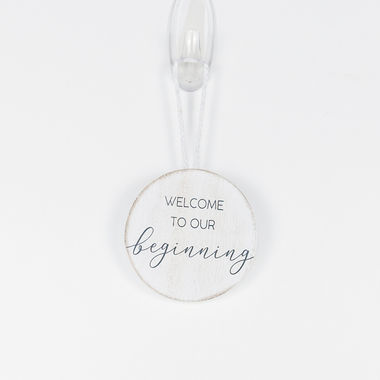 Click here to see Adams&Co 10912 10912 3x3x.5 wood ornament (WELCOME) white, gray I Do Collection