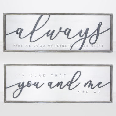 Click here to see Adams&Co 10902 10902 47x16x1.5 reversible wood frame sign (YOU/ME) white, gray I Do Collection