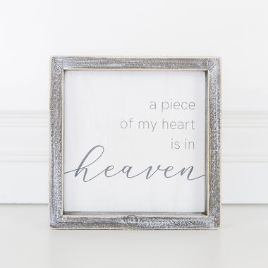 Click here to see Adams&Co 10935 10935 7x7x1.5 wood frame sign (HEAVEN) white, gray Remember When Collection