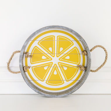 Click here to see Adams&Co 45026 45026 12x12x1.5 wood shiplap tray (LEMON) white, yellow Stars & Stripes Collection