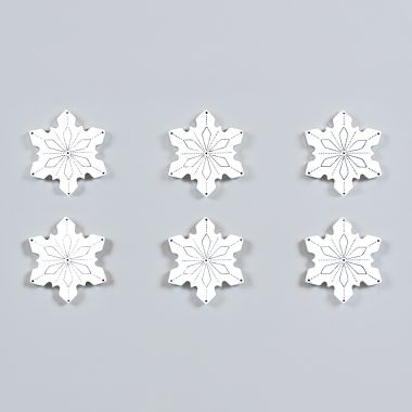 Click here to see Adams&Co 75338 75338 2x2x.25 wood shapes set of six (SNOWFLAKES) white, black Mid Century Christmas Collection
