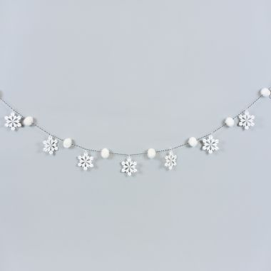 Click here to see Adams&Co 75335 75335 60x3x.25 pom pom garland (SNOW FLAKES) white, black Mid Century Christmas Collection