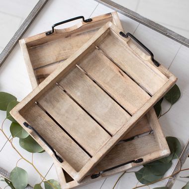 Click here to see Adams&Co 11069 11069 18x12, 15x10 mango nested trays set of two, natural, white Mango Wood Collection