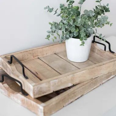 Click here to see Adams&Co 11069 11069 18x12, 15x10 mango nested trays set of two, natural, white Mango Wood Collection