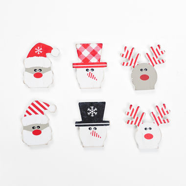 Click here to see Adams&Co 70753 70753 2x2x.25 wood shapes set of six (SANTA/REINDEER/SNOWMAN) multicolor Believe In Kindness Collection