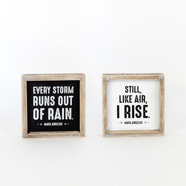Click here to see Adams&Co 15575 15575 7x7x1.5 reversible wood frame sign (RAIN/RISE) black, white Be the Change Collection