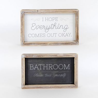 Click here to see Adams&Co 15610 15610 10x6x1.5 reversible wood frame sign (SEAT/HOPE) white, grey Washroom Collection