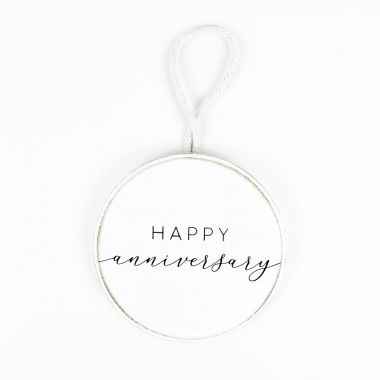 Click here to see Adams&Co 11348 11348 5x5x.5 round wood ornament (ANNIVERSARY) white, black Floral Accessories Collection