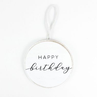 Click here to see Adams&Co 11346 11346 5x5x.5 round wood ornament (BIRTHDAY) white, black Floral Accessories Collection
