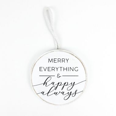 Click here to see Adams&Co 11345 11345 5x5x.5 round wood ornament (HAPPY) white, black Floral Accessories Collection