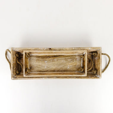 Click here to see Adams&Co 11263 11263 13x2x6, 19x2x7 mango nested trays set of two, natural, white Mango Wood Collection