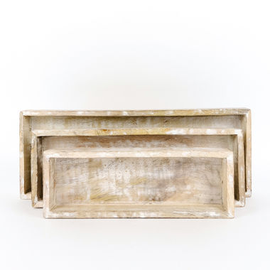 Click here to see Adams&Co 11367 11367 11x4, 14x5, 16x6 mango nested trays set of three, natural, white Mango Wood Collection