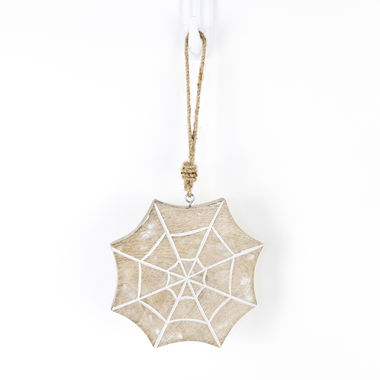 Click here to see Adams&Co 50309 50309 6x6x.5 reversible mango ornament (WEB) natural, white The Adams Family Collection
