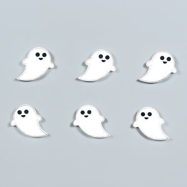 Click here to see Adams&Co 55175 55175 3x2x.25 wood shapes set of six (GHOSTS) white, black Autumn at the Haunted Mansion Collection