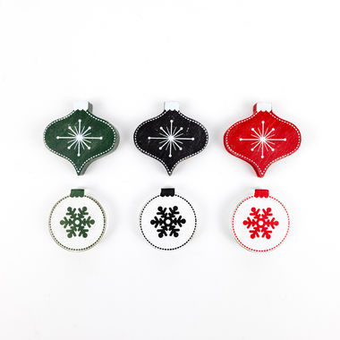 Click here to see Adams&Co 75436 75436 2x2x.25 wood shapes set of six (ORNAMENTS) multicolor Mid Century Christmas Collection