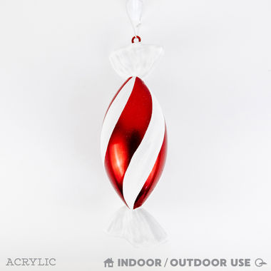 Click here to see Adams&Co 70890 70890 12x4 acrylic candy cane ornament, white, red  