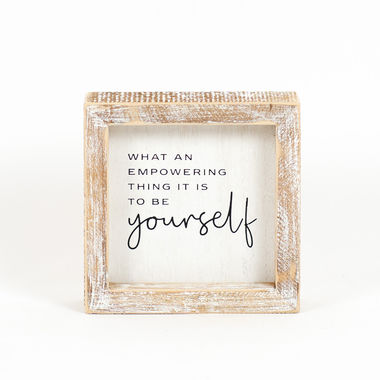 Click here to see Adams&Co 11463 11463 5x5x1.5 wood frame sign (YOURSELF) white, black Typewriter Collection