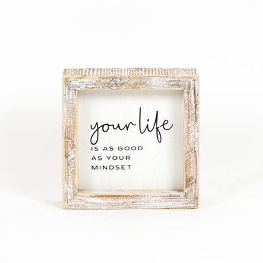 Click here to see Adams&Co 11454 11454 5x5x1.5 wood frame sign (LIFE) white, black Typewriter Collection