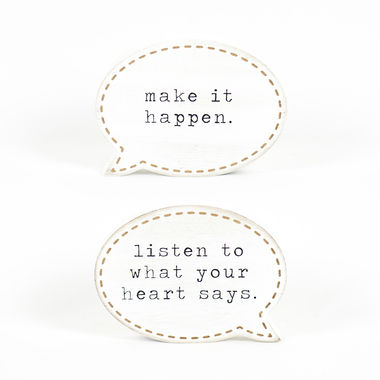 Click here to see Adams&Co 11422 11422 6x4x1 reversible wood cutout (LISTEN/HAPPEN) multicolor Quoties Collection