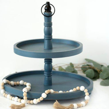 Click here to see Adams&Co 11427 11427 16x18x15.5 two tiered wood tray, blue, black Tiered Trays Collection