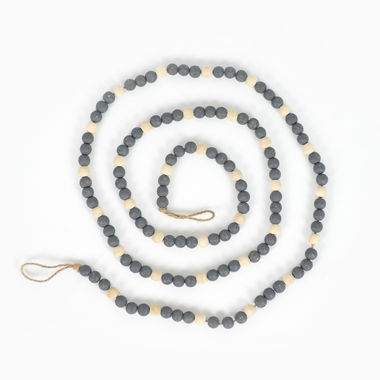 Click here to see Adams&Co 15634 15634 60x1x.5 wood bead garland, grey, natural Cozy Cottage Collection