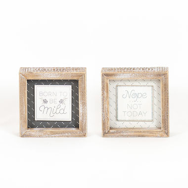 Click here to see Adams&Co 15627 15627 5x5x1.5 reversible wood frame sign (MILD/NOPE) white, grey Cozy Cottage Collection