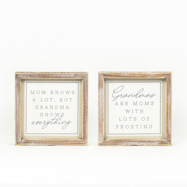 Click here to see Adams&Co 15698 15698 7x7x1.5 reversible wood frame sign (FROSTING/KNOWS) multicolor Mom's House Collection