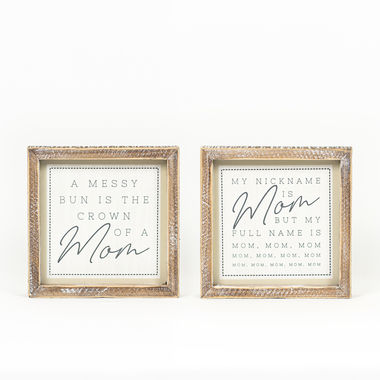 Click here to see Adams&Co 15696 15696 7x7x1.5 reversible wood frame sign (NAME/BUN) multicolor Mom's House Collection